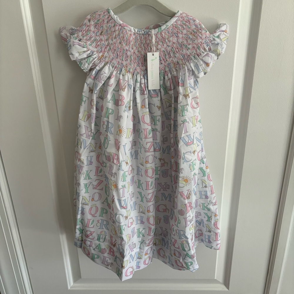 Cecil and Lou Pastel Alphabet Smocked Dress Sz 6